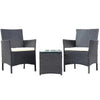 Set da Giardino 2 Poltrone 1 Tavolino Rattan Intrecciato Grigio e Cuscini Beige
