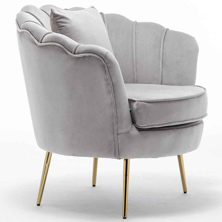 Sedia Poltrona Relax Velluto e Metallo Imbottita Design Moderno Grigio Piedi Oro
