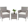 Set da Giardino 2 Poltrone 1 Tavolino Rattan Intrecciato Beige e Cuscini Ecrù