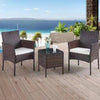 Set da Giardino 2 Poltrone 1 Tavolino Rattan Intrecciato Caffè e Cuscini Beige