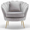 Sedia Poltrona Relax Velluto e Metallo Imbottita Design Moderno Grigio Piedi Oro