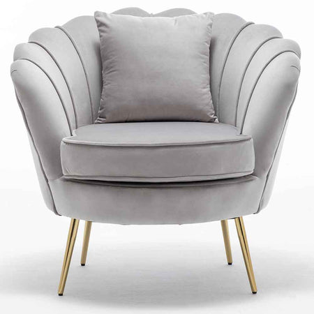 Sedia Poltrona Relax Velluto e Metallo Imbottita Design Moderno Grigio Piedi Oro