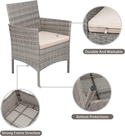 Set da Giardino 2 Poltrone 1 Tavolino Rattan Intrecciato Beige e Cuscini Ecrù