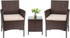 Set da Giardino 2 Poltrone 1 Tavolino Rattan Intrecciato Caffè e Cuscini Beige