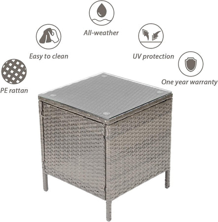 Set da Giardino 2 Poltrone 1 Tavolino Rattan Intrecciato Beige e Cuscini Ecrù