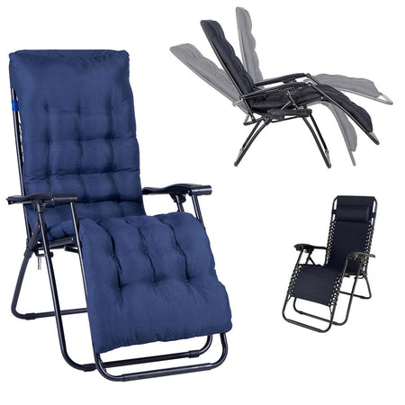 Sdraio Poltrona Giardino Gravità Zero Pieghevole Con Cuscino Oxford Morbido Blu