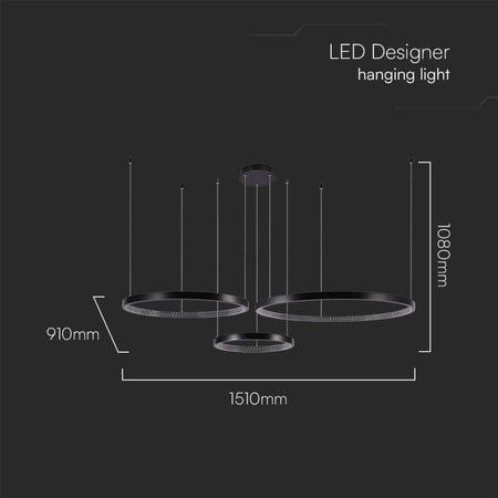 Lampadario LED a Sospensione con 3 Cerchi 57W in Metallo Colore Nero 151x91x108cm 4000K