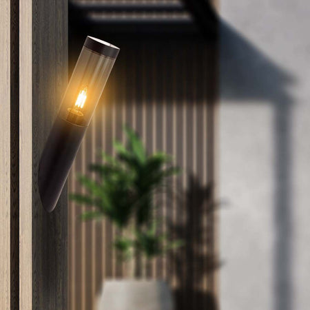 Lampada LED da Giardino con Portalampada E27 in Acciaio Inossidabile Vetro Fumé Colore Nero Fissaggio Diagonale IP44