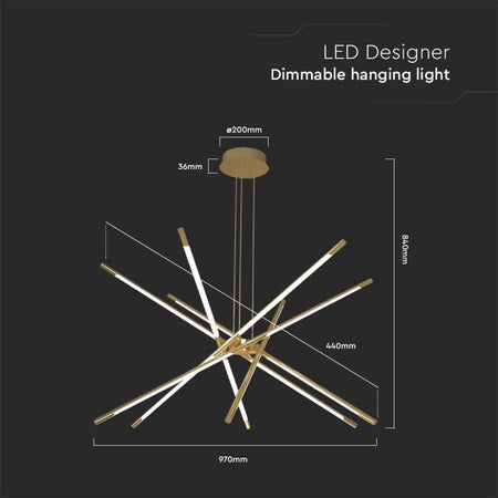 Lampadario LED a Sospensione con 12 luci tabular 42W in Metallo Colore Oro Dimmerabile 85x31x120cm 3000K