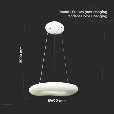 Lampadario LED a Sospensione Circolare 38W con Telecomando Cambio Colore 3 in 1 Corpo Bianco d: 60cm h:200cm Dimmerabile