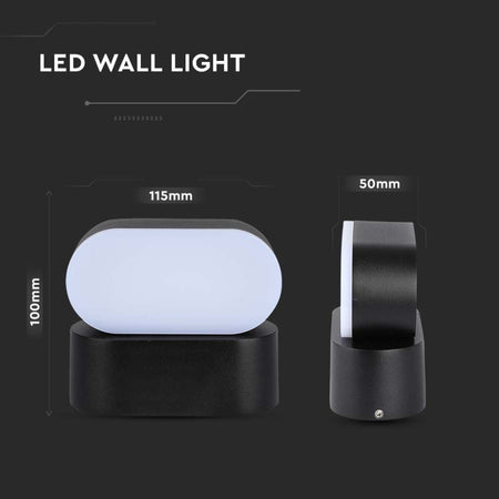 Lampada LED da Muro Ovale 5W 110LM/W Colore Nero con Testa Ruotabile 3000K IP65