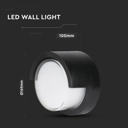 Lampada LED da Muro Rotonda 12W con Diffusore Semicoperto Colore Nero 3000K IP65