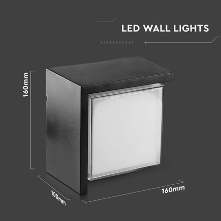 Lampada LED da Muro Quadrato 12W con Diffusore Semicoperto Colore Nero 4000K IP65