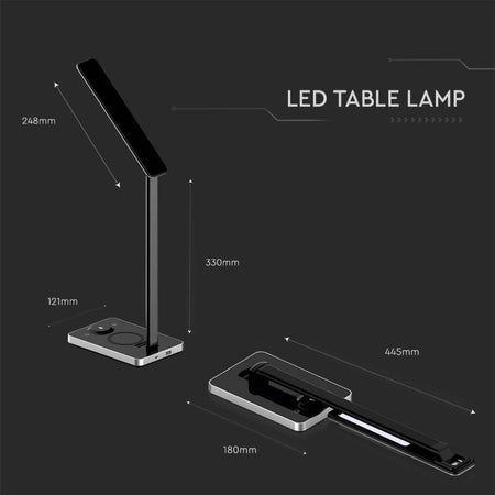 Lampada LED da Tavolo Quadrata 7W Multifunzione 3 in 1 con Caricatore Wireless Colore Nero