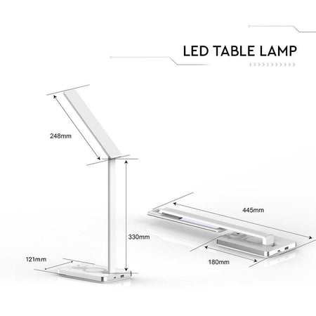 Lampada LED da Tavolo 5W Quadrata 3 in 1 con Pad di Ricarica Incluso Trasformatore Carica Veloce 3.0A Colore Bianco