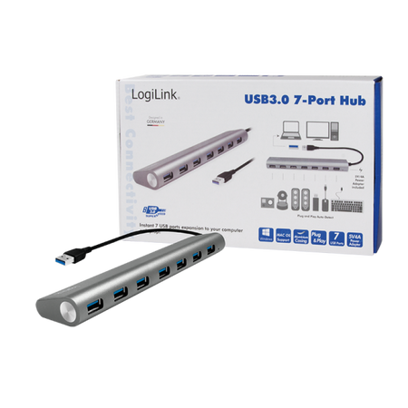 Hub USB 3.2 SuperSpeed 7 porte Alluminio Silver