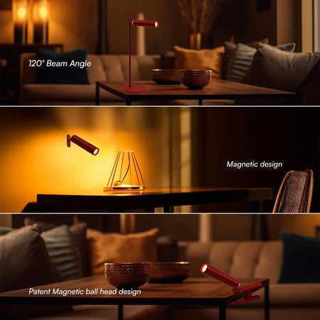 Lampada LED da Tavolo Magnetica 3W Colore Rosso Ricaricabile con USB C Touch Dimmerabile 4000K