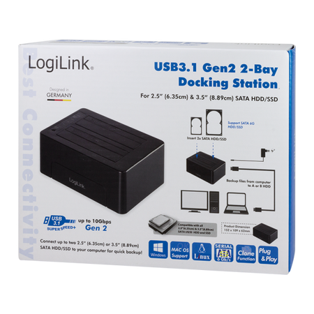 Docking Station USB3.2 Gen2 Doppio Slot HDD/SSD SATA da 2.5''/3.5'' Nero