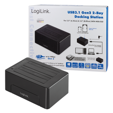 Docking Station USB3.2 Gen2 Doppio Slot HDD/SSD SATA da 2.5''/3.5'' Nero