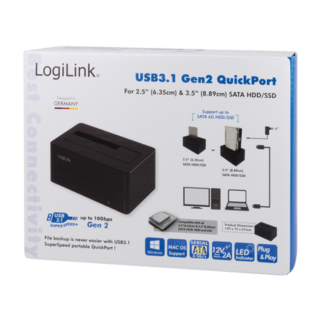 Docking Station USB3.1 Gen2 per HDD/SSD SATA da 2.5''/3.5'' Nero