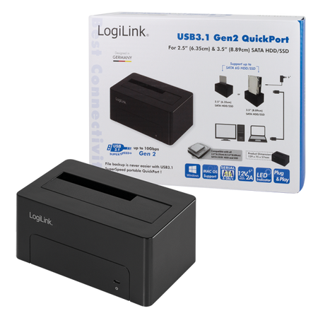 Docking Station USB3.1 Gen2 per HDD/SSD SATA da 2.5''/3.5'' Nero