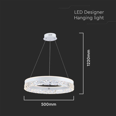 Lampadario LED a Sospensione Circolare 25W in Metallo Colore Bianco d: 50cm h: 122cm 3000K