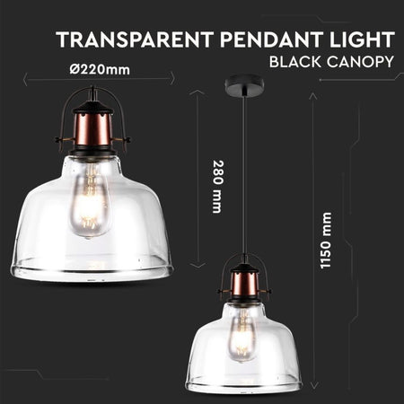 Lampadario LED in Vetro e Metallo con Portalampada E27 (Max 60W) Colore Trasparente