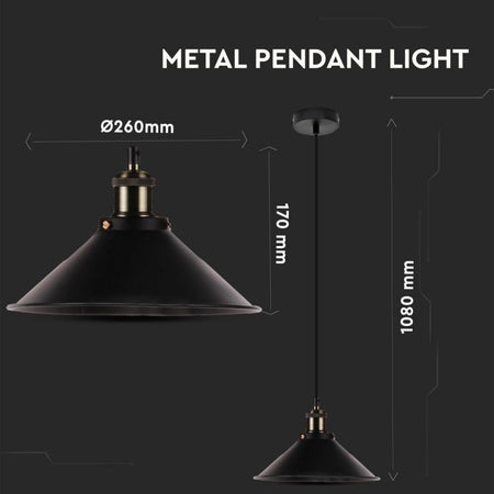 Lampadario LED a Campana in Metallo con Portalampada E27 (Max 60W) Colore Nero Opaco