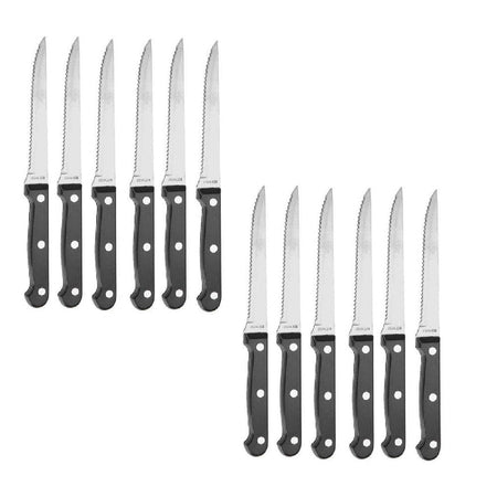 Coltelli Bistecca Rivettati 12pz Acciaio Inox Doppia Affilatura Prestige Nero
