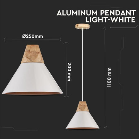 Lampadario LED a Campana in Alluminio e Legno con Portalampada E27 (Max 60W) Colore Bianco