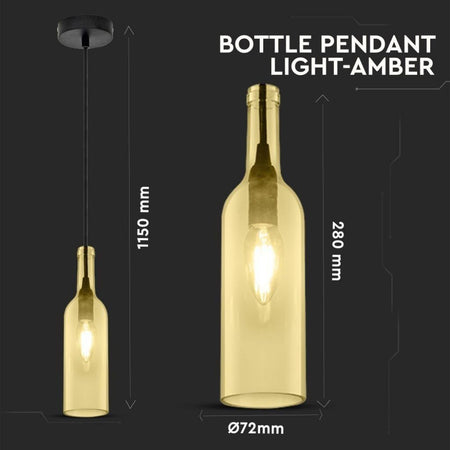 Lampadario LED a Bottiglia in Vetro con Portalampada E14 (Max 60W) Colore Ambrato