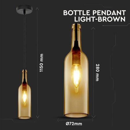 Lampadario LED a Bottiglia in Vetro con Portalampada E14 (Max 60W) Colore Marrone