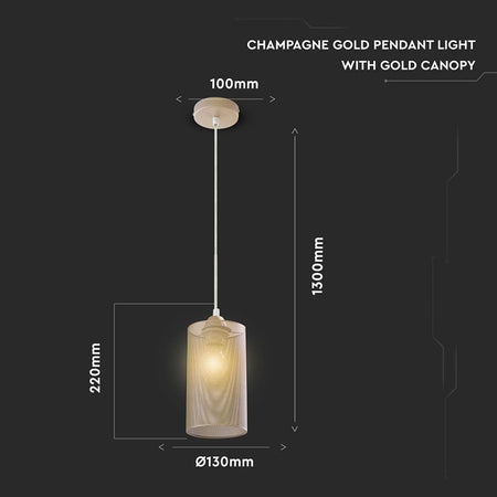 Lampadario LED a Cilindro in Metallo con Portalampada E27 (Max 60W) Colore Oro Champagne