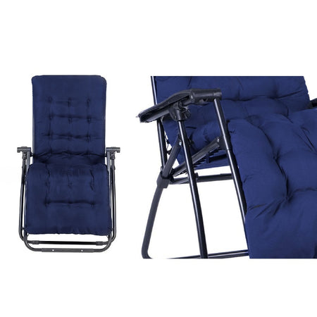 Sdraio Poltrona Giardino Gravità Zero Pieghevole Con Cuscino Oxford Morbido Blu