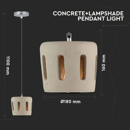 Lampadario LED con Paralume in Calcestruzzo e Portalampada E27 (Max 60W)
