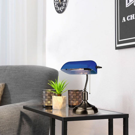 Lampada LED da Tavolo Vintage in Metallo con Portalampada E27 Diffusore Inclinabile di 90° in Vetro Colore Blu
