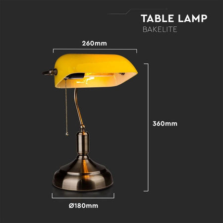 Lampada LED da Tavolo Vintage in Metallo con Portalampada E27 Diffusore Inclinabile di 90° in Vetro Colore Giallo