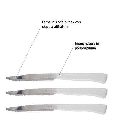 Coltelli Bistecca 24pz Manico in Polipropilene Doppia Affilatura 22cm Tortora