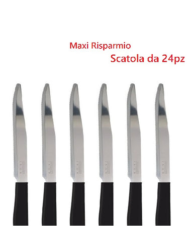Coltelli Bistecca 24pz Manico in Polipropilene Doppia Affilatura 22cm Nero