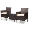 Set da Giardino 2 Poltrone 1 Tavolino Rattan Intrecciato Caffè e Cuscini Beige