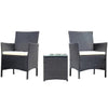 Set da Giardino 2 Poltrone 1 Tavolino Rattan Intrecciato Grigio e Cuscini Beige