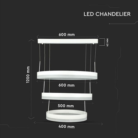 Lampadario LED a Sospensione con 3 Cerchi 80W in Metallo Colore Bianco 3000K Triac Dimmerabile