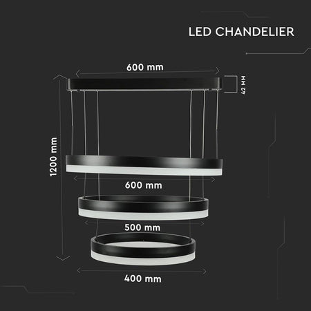 Lampadario LED a Sospensione con 3 Cerchi 80W in Metallo Colore Nero 3000K Triac Dimmerabile