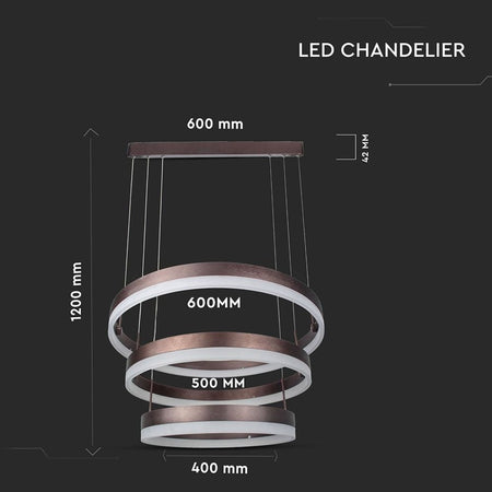 Lampadario LED a Sospensione con 3 Cerchi 80W in Metallo Colore Caffè 3000K Triac Dimmerabile