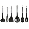 Utensili da Cucina 6pz in Acciaio e Nylon Non Graffiano Antiaderenti Nero Cromo