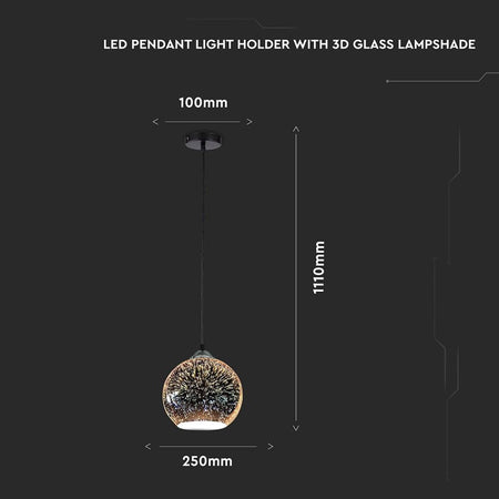Lampadario LED a Sospensione con Portalampada E27 (Max 60W) Campana in Vetro Colore Cromo Specchio con Effetto 3D d: 25cm