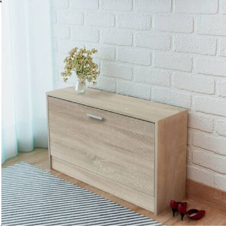 Scarpiera Bassa in Legno Mobile Salvaspazio 90.5x12.5 H46cm Oak 8Paia di Scarpe