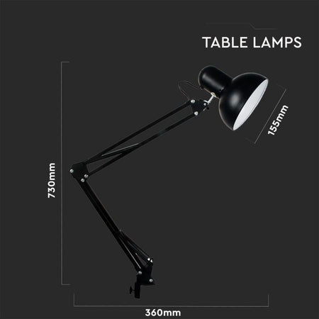 Lampada LED da Tavolo con Attacco E27 con Staffa d'Aggancio e Braccio Regolabile Colore Nero