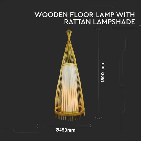 Lampada LED in Legno da Terra con Portalampada E27 h:150cm 1,8m Cavo