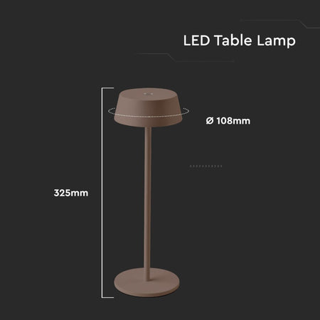 Lampada LED da Tavolo 2W Colore Corten in Alluminio ricaricabile con USB C Touch Dimmerabile 3000K